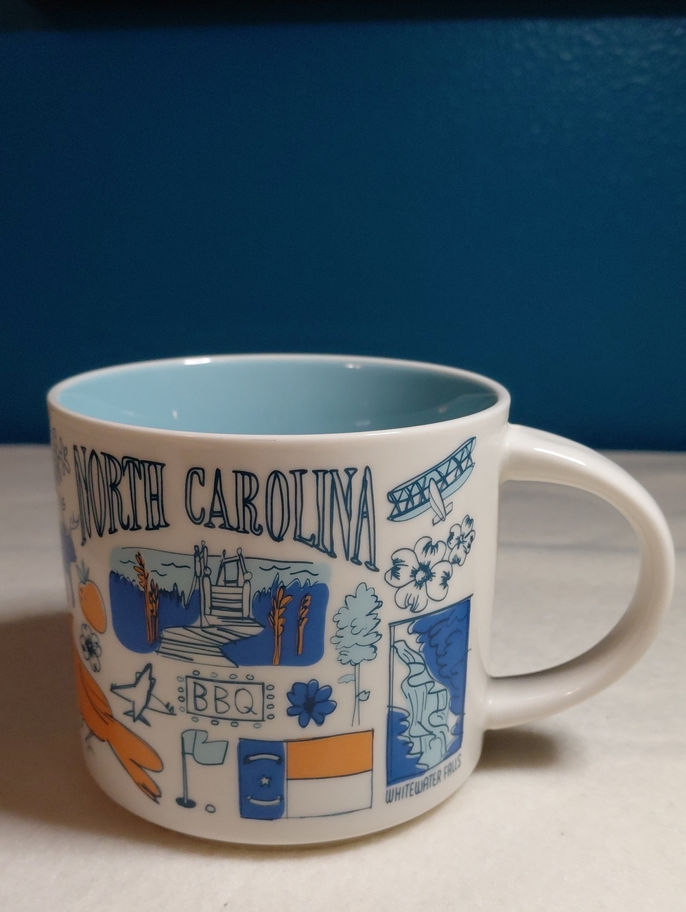 STARBUCKS BEEN THERE SERIES. North Carolina Blue & White Ceramic State Mug -